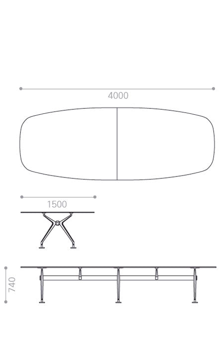 Masă pentru conferință, formă de barcă, 4000 x 1500 mm, Interstuhl Silver 860S